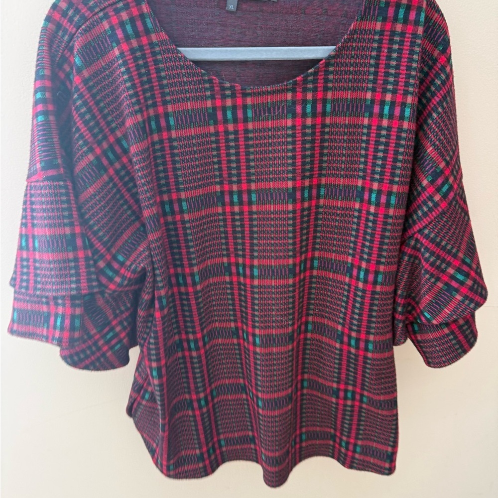 Eva Franco plaid flutter  tunic made in USA size XL